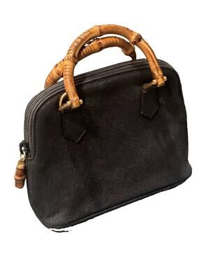 Vintage Gucci Bamboo Handle Mini Satchel Bag Grey Pigskin Leather Dome Handbag